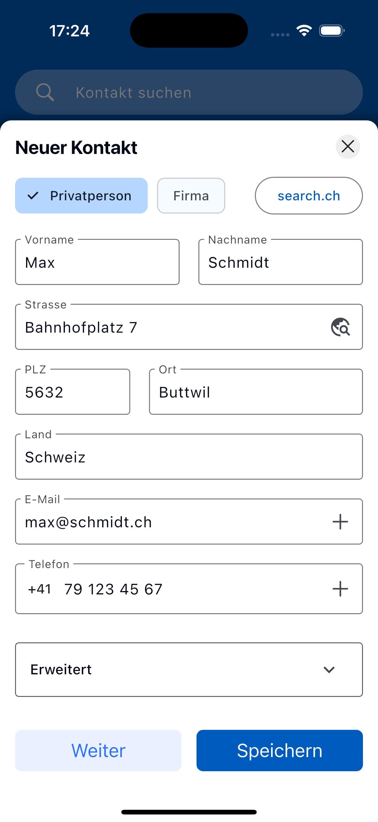 Kontakt hinzufügen