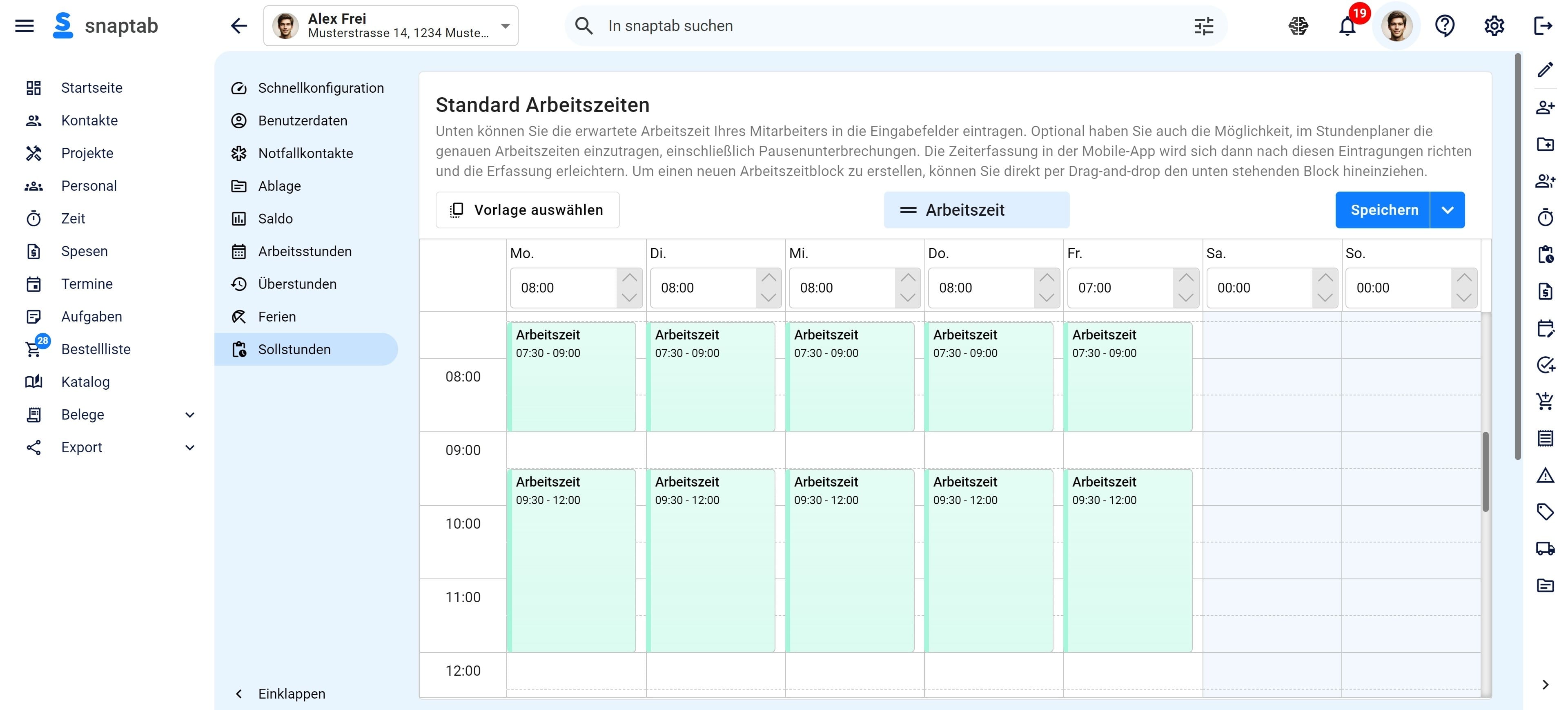 Mitarbeiter Sollstunden Zeitplaner