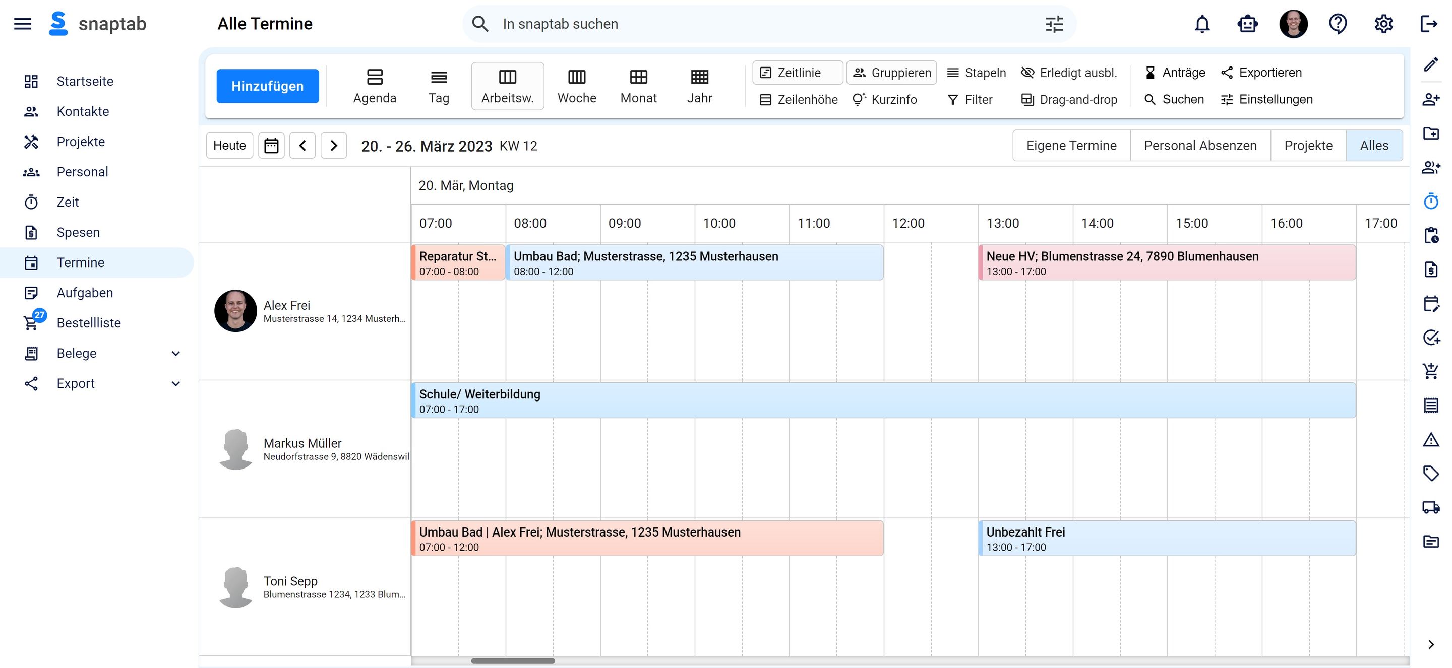 Terminplanung Plannungsansicht