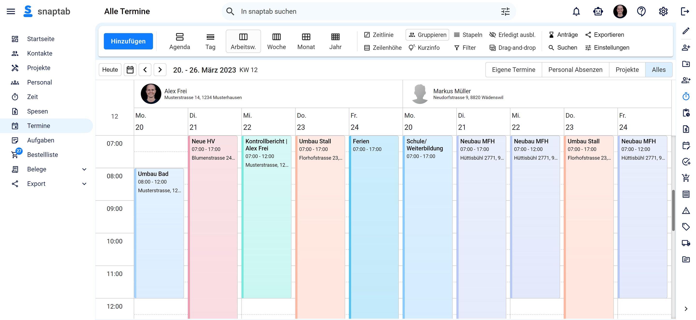 Terminplanung Gruppe Arbeitswoche