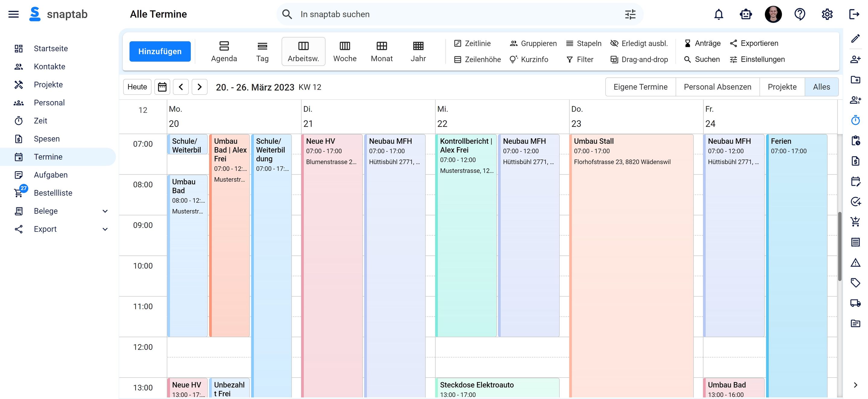 Terminplanung Arbeitswoche