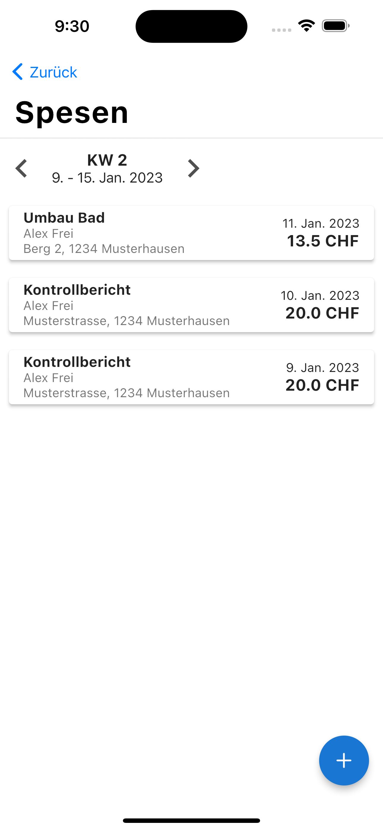 Spesenübersicht