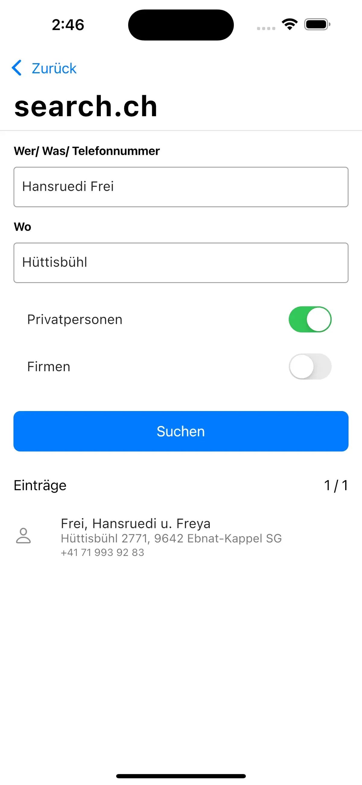 Erweiterung search.ch