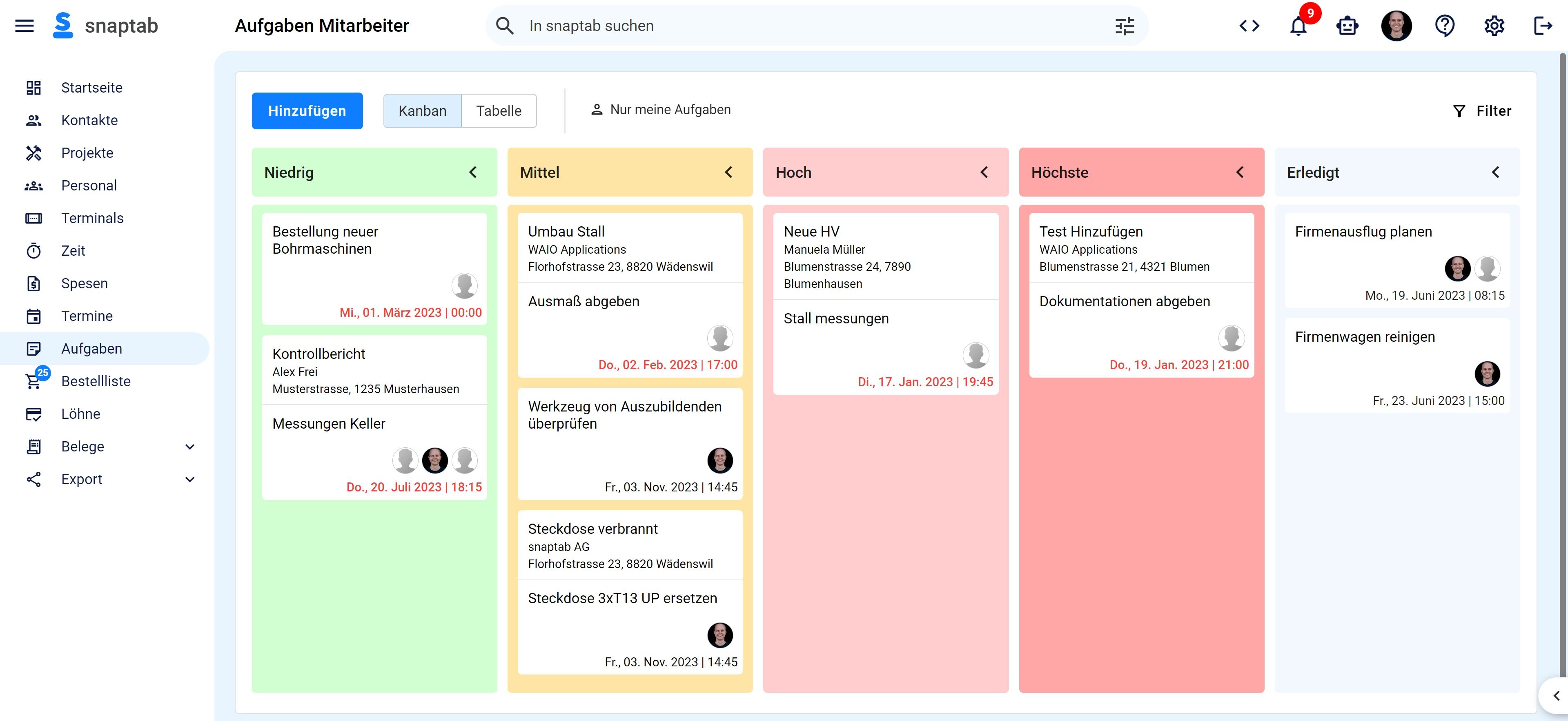 Mitarbeiter-Aufgaben-Kanban