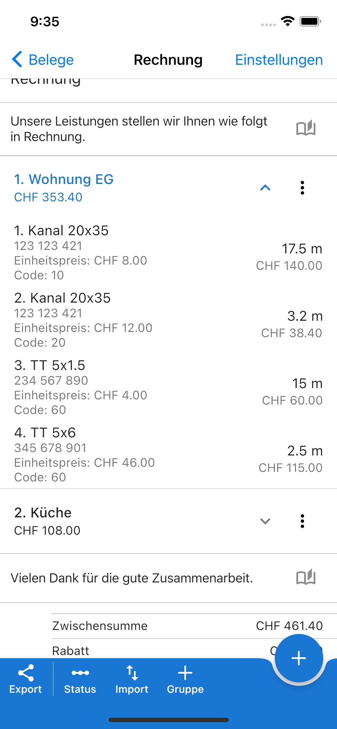 Belegeditor Gruppen Mobile