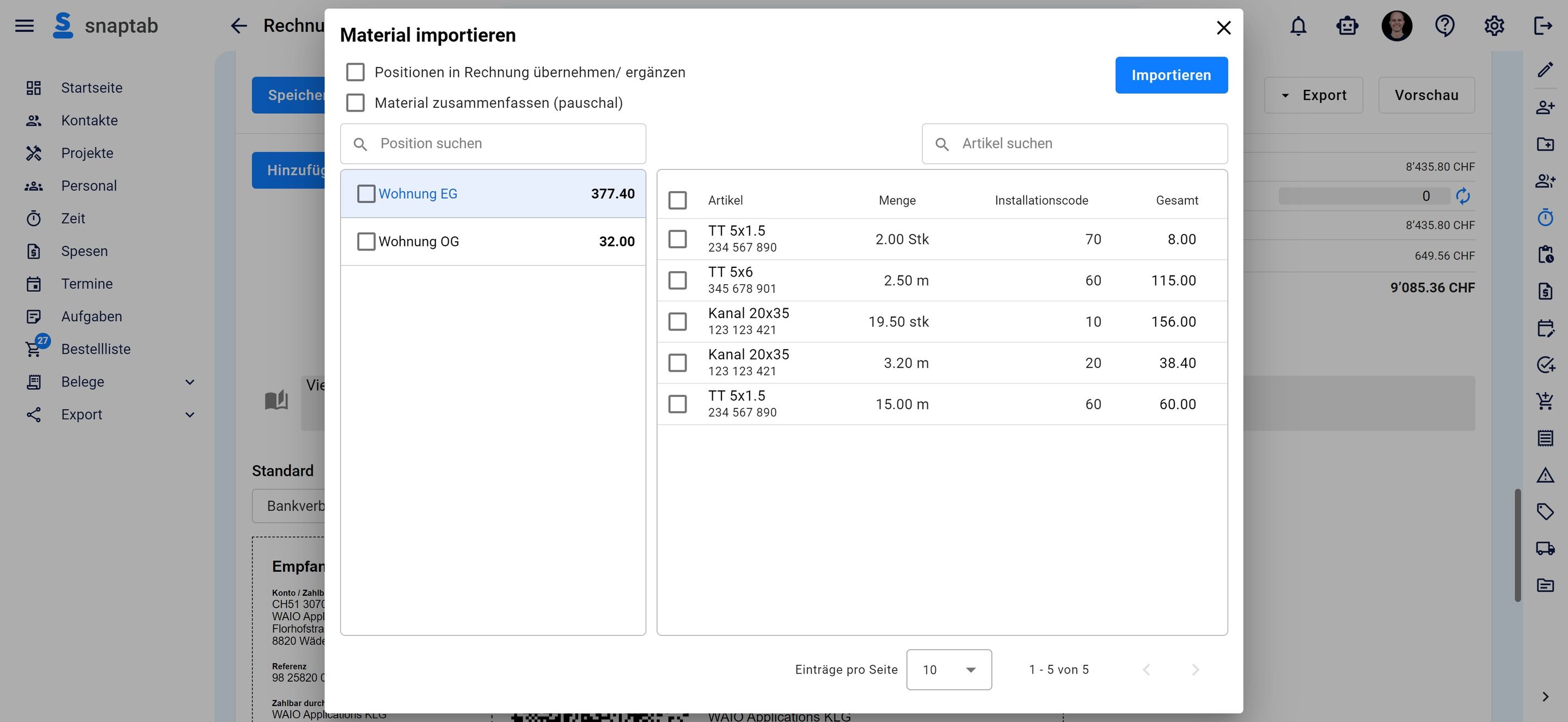 Belegeditor Mat-Import