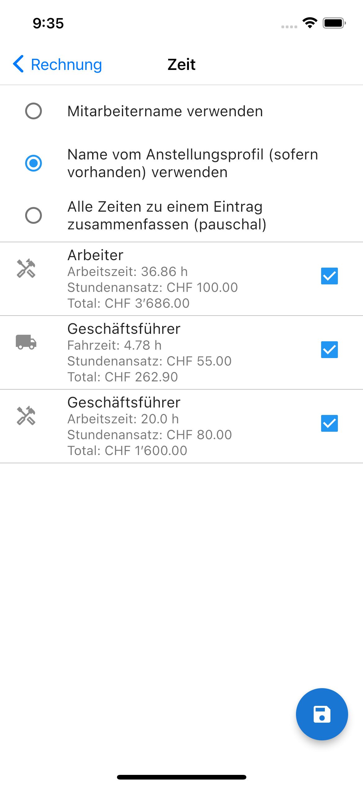 Belegeditor Import Zeit Mobile