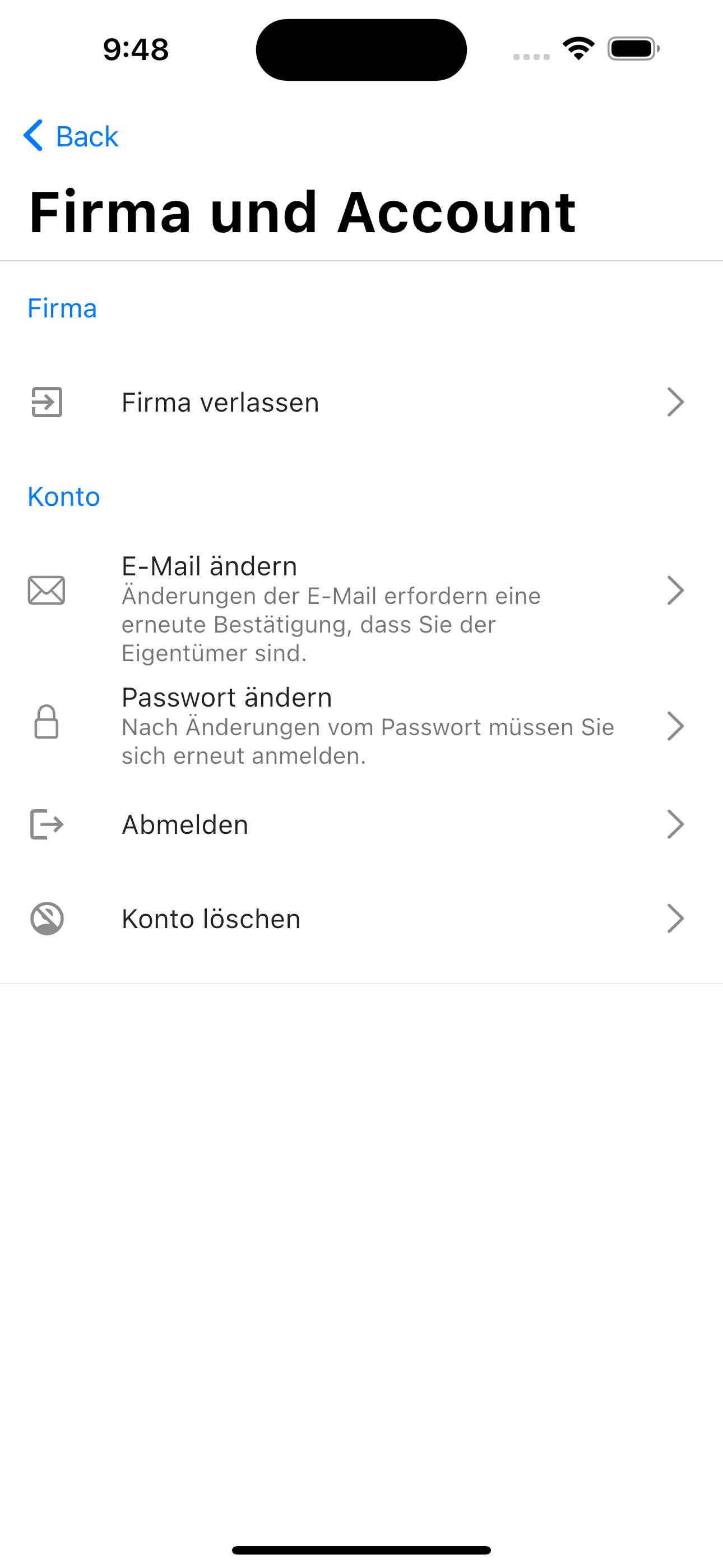 Firma verlassen in snaptab